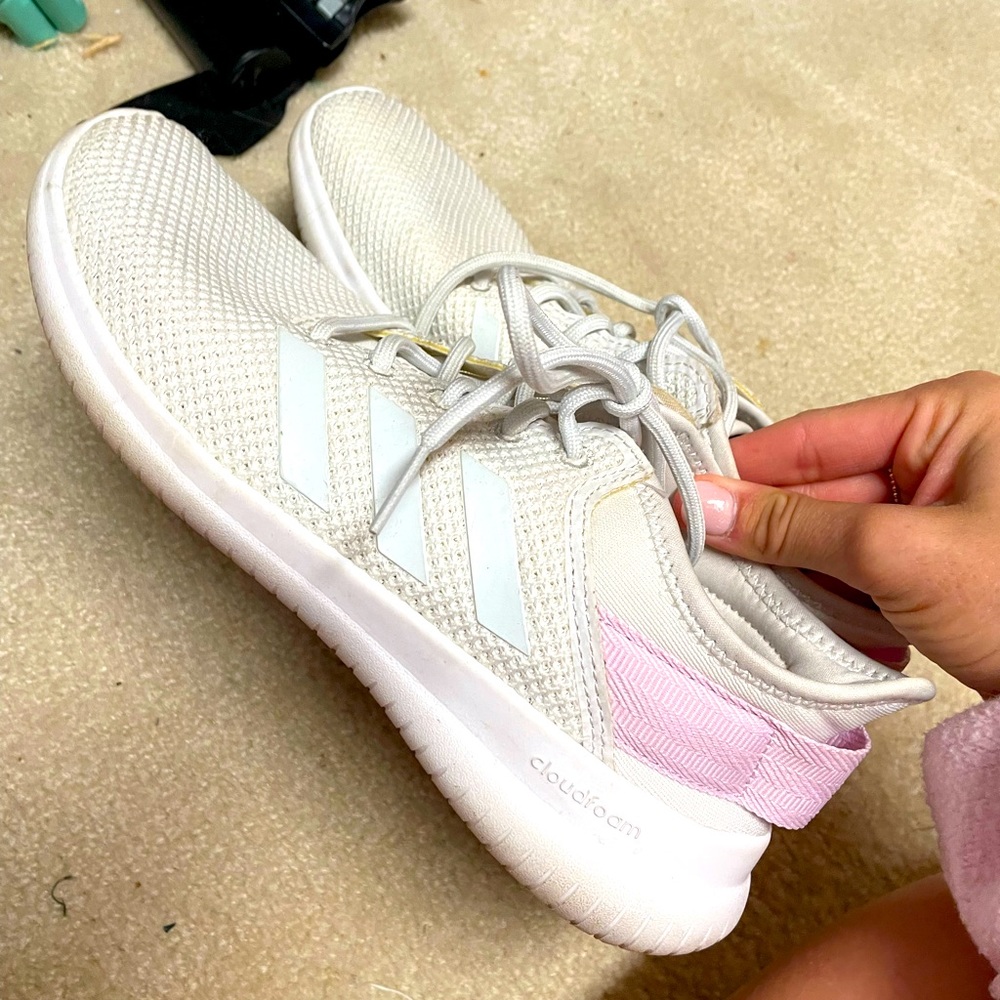 Pink and white adidas- worn less than 3 times